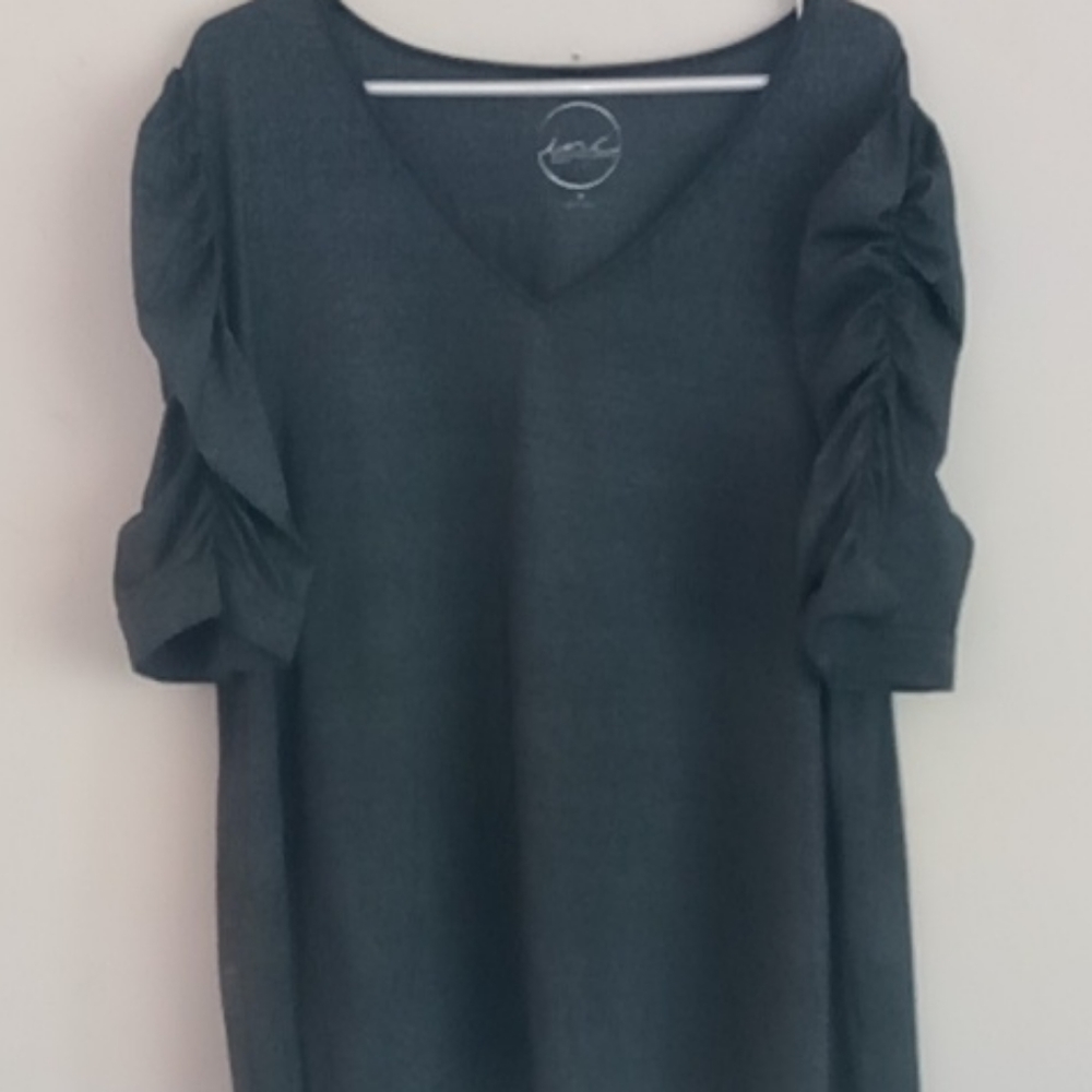 Inc Shimmery silver 3/4 rouched sleeve.